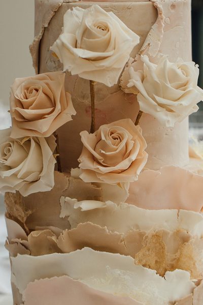 Nude ivory blush wedding cake sugar roses Devon
